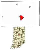 Location of Tipton in Tipton County, Indiana.