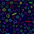 In the 1990s neon carpets could be found with patterns like this in locations such as bowling alleys and arcades. Many of these designs stayed in buildings into the 2000s and 2010s.