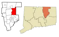 Willington's location within Tolland County and Connecticut