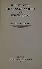 Title page to Relativity, Thermodynamics and Cosmology (1934)
