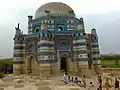 Close up view of the mosaic tiles decorating the mausoleum