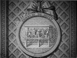 The tomb of Jovinus as it was presented in the old church of Saint-Nicaise in  Reims, gravure (1878), Reims,  Carnegie library (Reims)