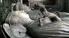 Benedicta de Ludlow (foreground) and Richard Vernon (died 1451). This tomb has the most impressive sculpture at Tong. Richard was the great nephew of Sir Fulke de Pembrugge as his grandmother Julia de Pembruugue was Sir Fulke sister.