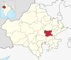 Location of Tonk district in Rajasthan