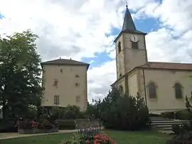 The tower and church in Labry