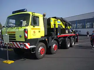 This TATRA T 815 recovery truck has dual rear wheels (12 wheels in all) but is still categorized as an 8x8