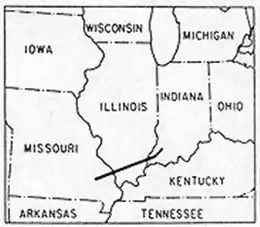 Black-and-white chart showing a bold line crossing three states