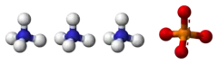 Ball-and-stick model of three ammonium cations and one phosphate anion