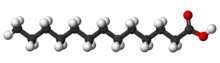 Ball-and-sitck model of tridecylic acid