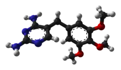 Ball-and-stick model of the trimethoprim molecule