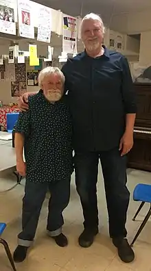 A picture of musical duo Trout Fishing in America, showing both of the duo's members, Keith Grimwood and Ezra Idlet