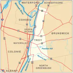 Map of Troy and its major thoroughfares