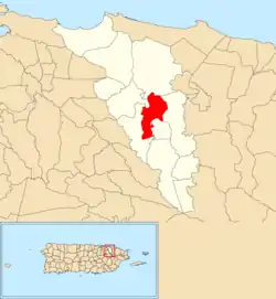 Location of Trujillo Bajo within the municipality of Carolina shown in red