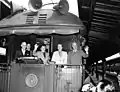 President Harry Truman and his family embark on a whistle stop tour during his 1948 United States presidential campaign
