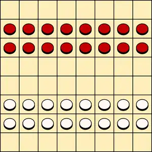 8x8 board, starting position in Turkish and Armenian draughts