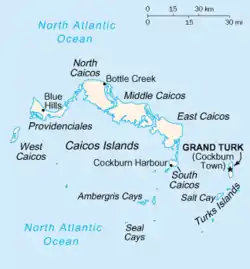 Map showing Cockburn Town's position with Turks and Caicos