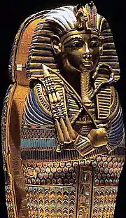 The crook and flail on the coffinette of Tutankhamun