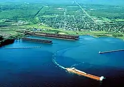 Aerial view of Two Harbors. Circa mid-late 1990s.