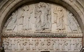 Romanesque tympanum of Miègeville gate (late 11th c. or early 12th c.).