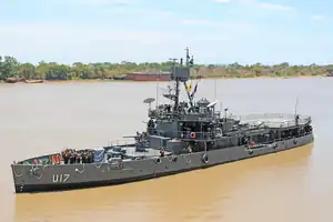 Parnaiba river monitor, the oldest ship in activity in the Brazilian Navy. She is also the most heavily armed ship of the Brazilian river fleet.