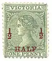 Victoria, 1873: Penny stamp overprinted to new value of halfpenny.