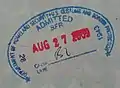 Entry stamp at San Francisco International Airport.