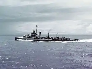 USS Edwards (DD-619) underway in the Caribbean Sea during her shakedown period, c. November 1942.