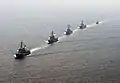 From front to back, USS Momsen, ROKS Seoae Ryu Seong-ryong, USS Decatur, ROKS Yulgok Yi I and ROKS Kwang Myung on 22 May 2016.