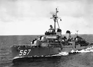 USS Watts (DD-567) underway, 1955–56