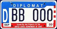 U.S. diplomatic license plate of the style issued until 2007