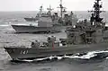 JS Haruna, USS Lake Champlain and USS Russell underway on 18 March 2007
