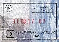 Entry stamp for air travel, issued at Keflavík International Airport