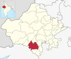 Location of Udaipur district in Rajasthan