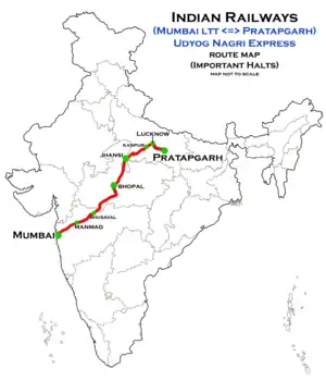 Udyog Nagri Express (Mumbai - Pratapgarh) Route map