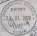 Entry stamp issued at Busia in an Israeli passport