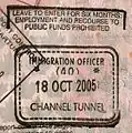 Passport stamp with 6 months' leave to enter issued at the Channel Tunnel to a non-visa national.