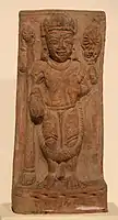 Vāsudeva with four attributes and without an aureole, terracotta.