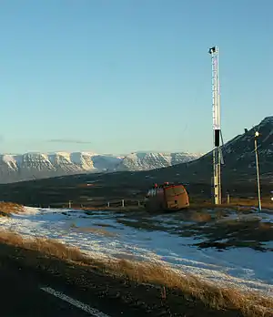 Road conditions are monitored in real time by a system of weather stations and webcams, such as this station at Vatnsskarð pass in north Iceland.
