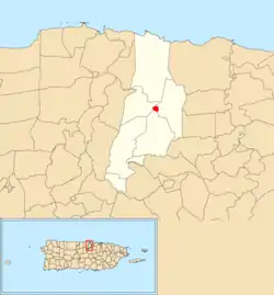 Location of Vega Alta barrio-pueblo within the municipality of Vega Alta shown in red