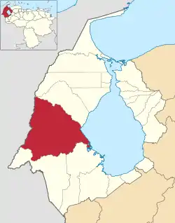 Machiques shown within the state of Zulia