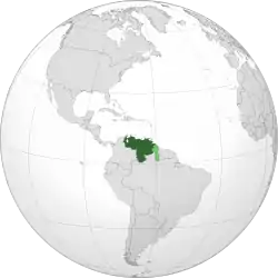 Land controlled by Venezuela shown in dark green; claimed but uncontrolled land shown in light green.