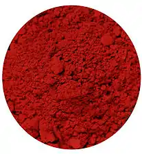 Vermilion pigment, made from cinnabar. This was the pigment used in the murals of Pompeii and to color Chinese lacquerware beginning in the Song dynasty.