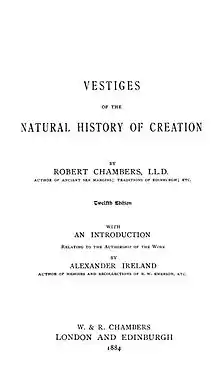 Vestiges twelfth edition (1884),revealing Chambers as author.
