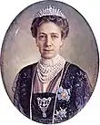 Victoria of Baden wears her wedding necklace as a tiara.