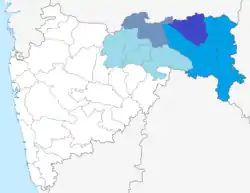 Dark Blue: Nagpur District, Blue: Nagpur Division, Grey: Amravati District, Sea Green: Amravati Division