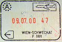 Exit stamp for air travel, issued at Vienna International Airport