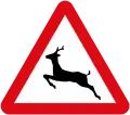 European road sign warning of wild animals. Germany, Poland, Latvia, Spain, Turkey, among other countries, use a very similar sign.