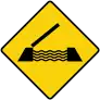 A diamond-shaped with yellow background and black border, with a symbol of an open draw bridge