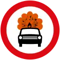 Road sign in Europe: no vehicles carrying explosives or flammable goods