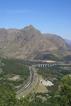 Highway leading into Huguenot Tunnel, Western Cape, South Africa, 1988.